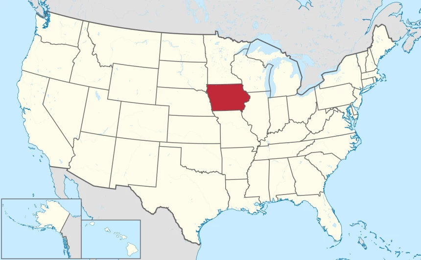 Carte des États-Unis avec l’Iowa en rouge