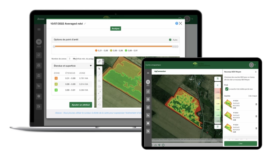 Interface du module d'imagerie satellite dans l'application AgConnexion.