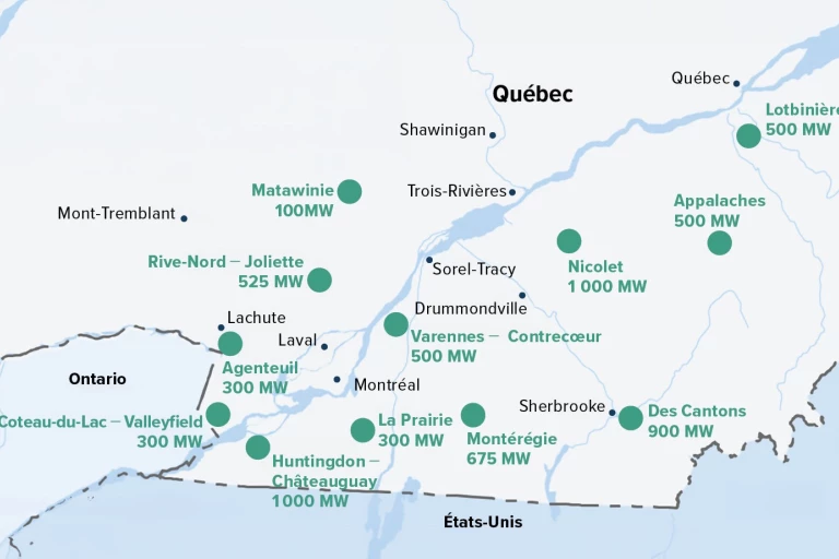 Carte des projets éoliens au Québec