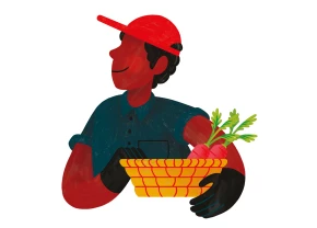 Illustration d'un agriculteur qui tient un panier